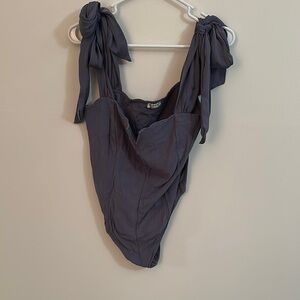 Free People Purple Asymmetrical Tie Front Bodysuit